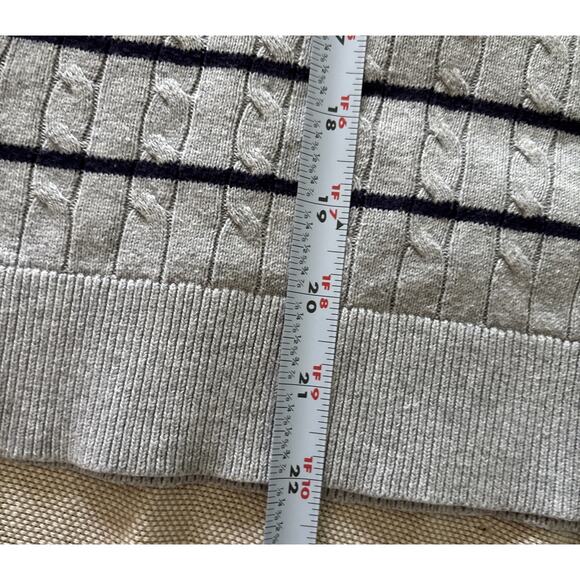U.S. POLO ASSN. V-Neck Sweater Women’s Large Gray Navy Stripes Cable Knit - Picture 7 of 7